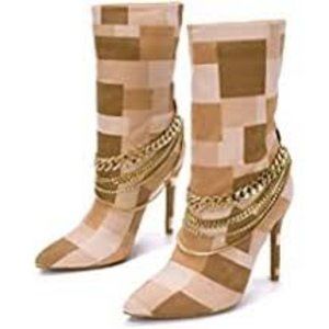 NWT CAPE ROBBIN SOMEWHERE MULTI COLOR FAUX SUEDE STILETTO SOCK ANKLE BOOTS 5.5